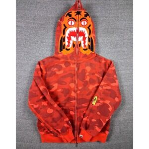 Bape Shark Hoodie Medium Red Camo Double Tiger Shark Full Zip A Bathing Ape Rare